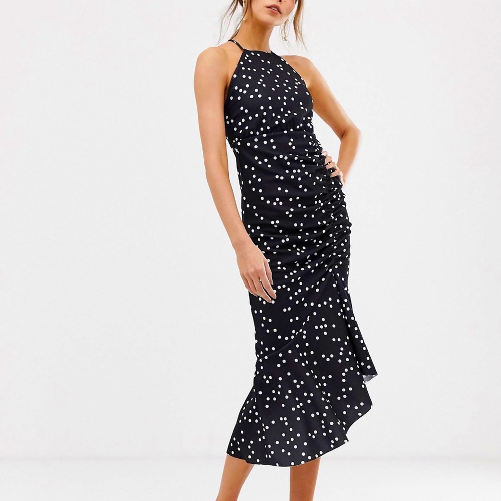 ASOS polka dot dress ruched halter midi - Large